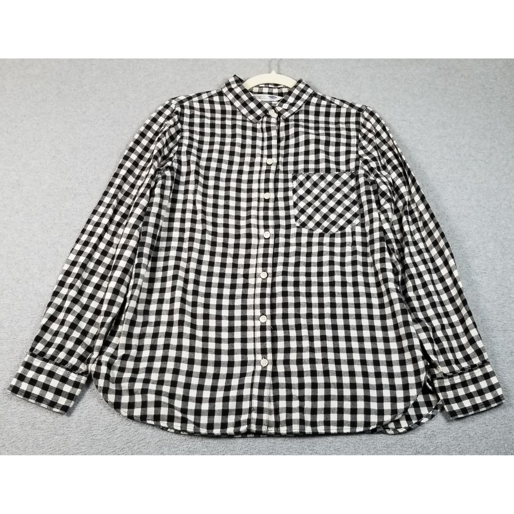 Old Navy Button Up Shirt Women Medium Black White Check Lightweight Flannel Fall